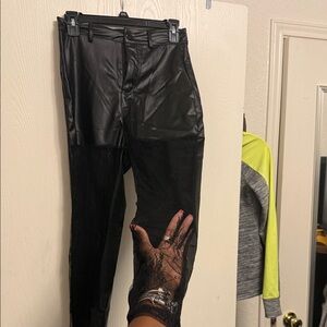 Black Faux Leather and Lace Pants
